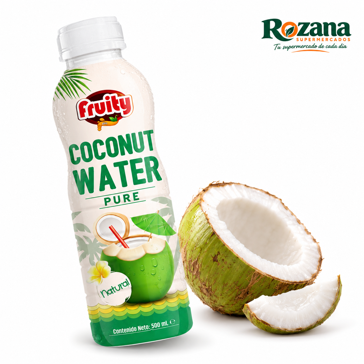 Fruity Agua de coco 500 ml · Botella — presentación Rozana