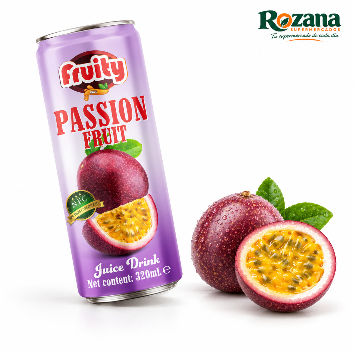 Fruity Zumo de maracuyá 320 ml · Lata — presentación Rozana