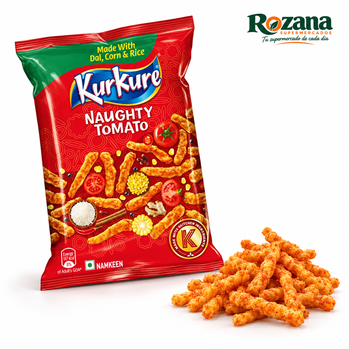 Kurkure Naughty Tomato 70 g · India — presentación Rozana